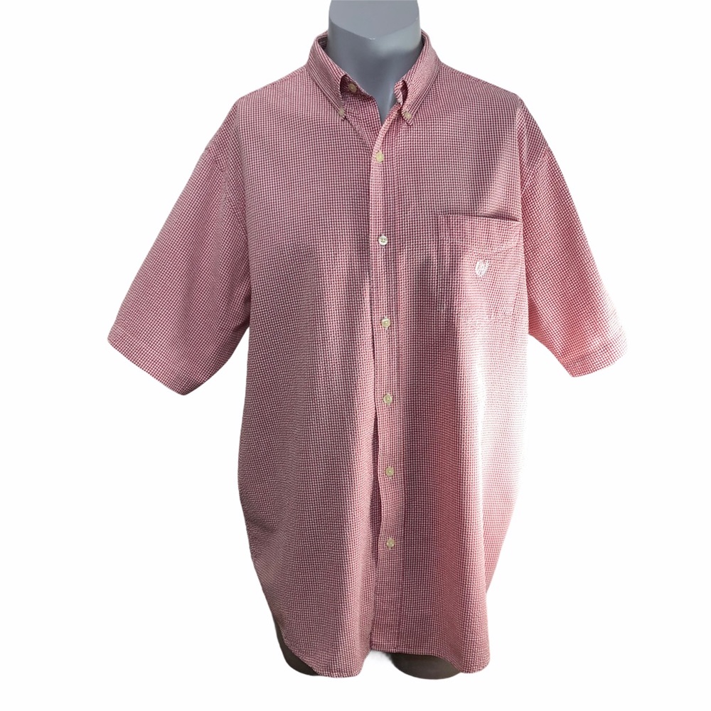 Chaps men’s seersucker shirt red & white 100% cotton size XLg.